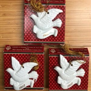 Vintage Avon Christmas 1982 Remembrance Ceramic Dove Ornaments Lot of 3